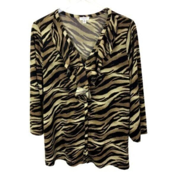 Nine West Brown Zebra Print Long Sleeve Blouse Top Size XXL - Picture 1 of 8